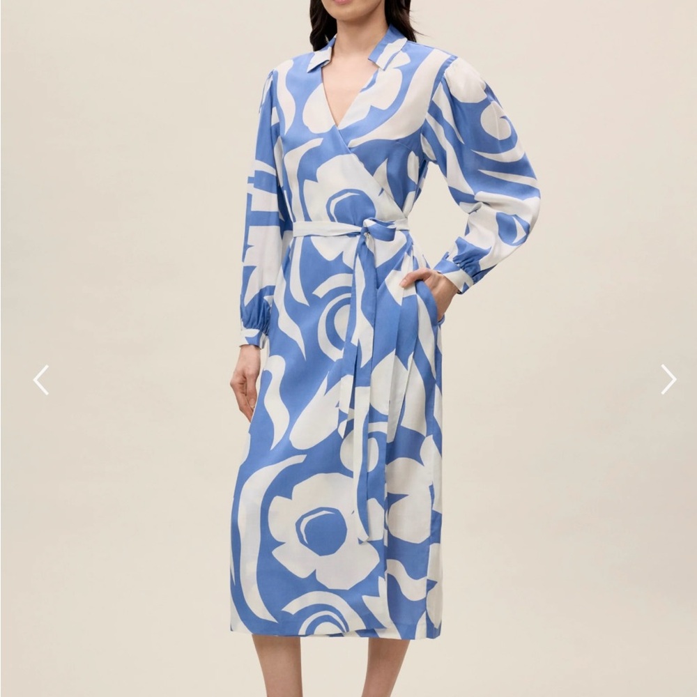 Rebecca Taylor Blue and White Long Sleeve Wrap Sundress